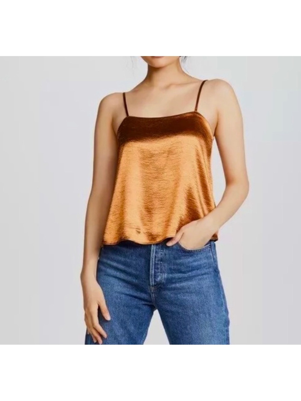 Joie Satin Spaghetti Strap Tank Top in Copper - Size M
